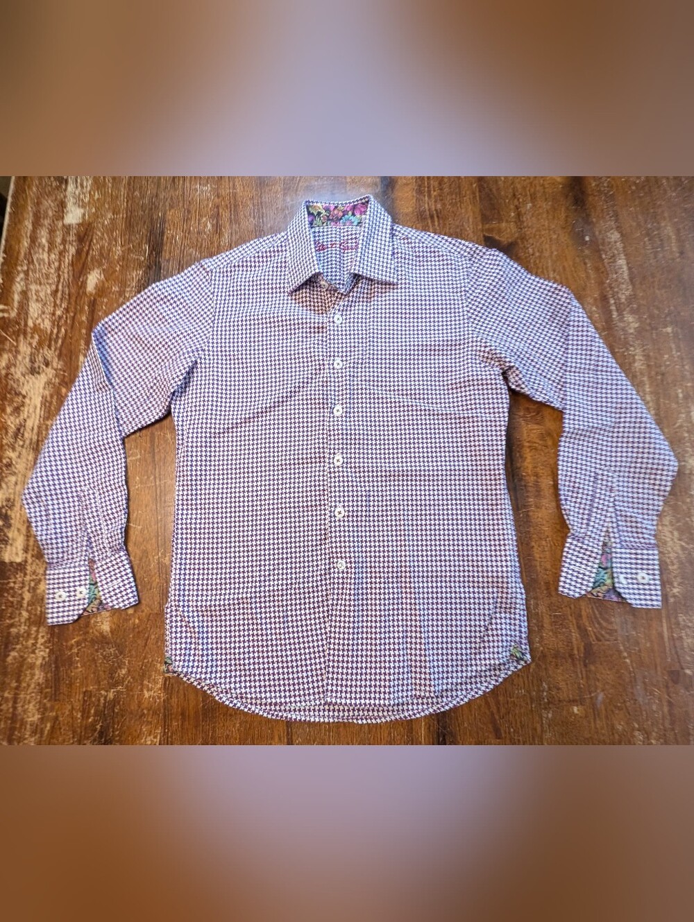 Robert Graham Houndstooth Button Up Shirt Boys 10/12 Medium Youth Dress Top